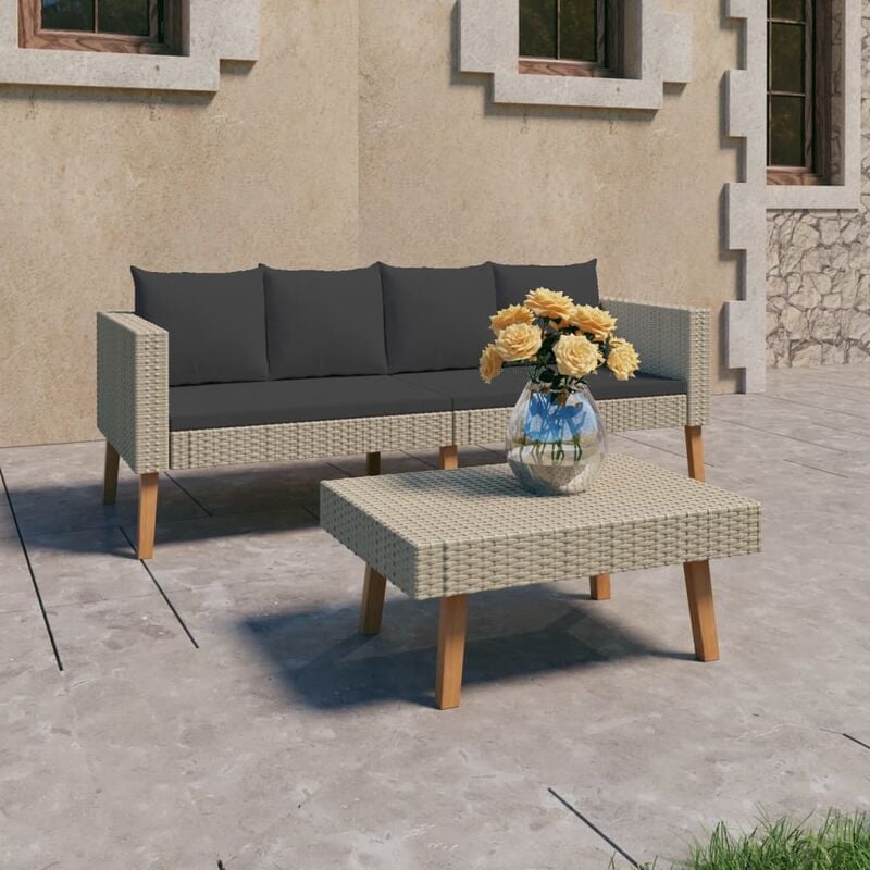 

Set de muebles de jardín 2 pzas y cojines ratán sintético beige - Beige
