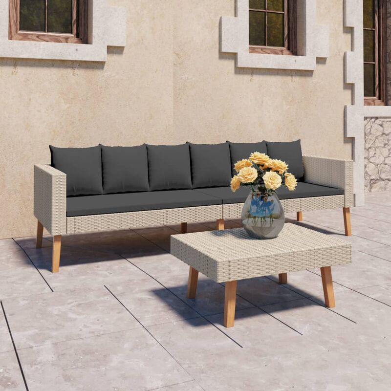 

Set de muebles de jardín 2 pzas y cojines ratán sintético beige - Beige