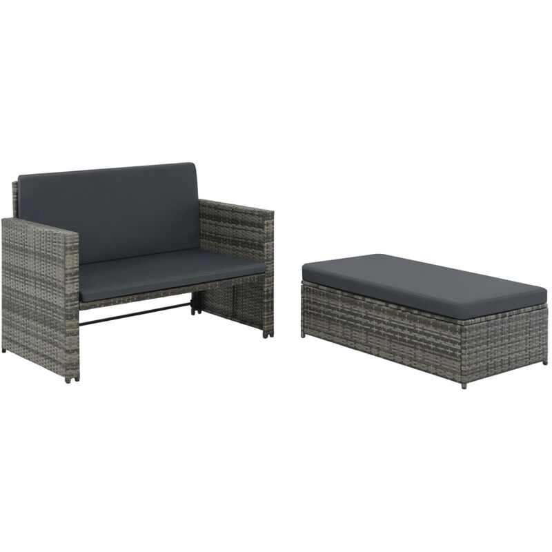 

Set de muebles de jardín 2 pzas y cojines ratán sintético gris - Gris