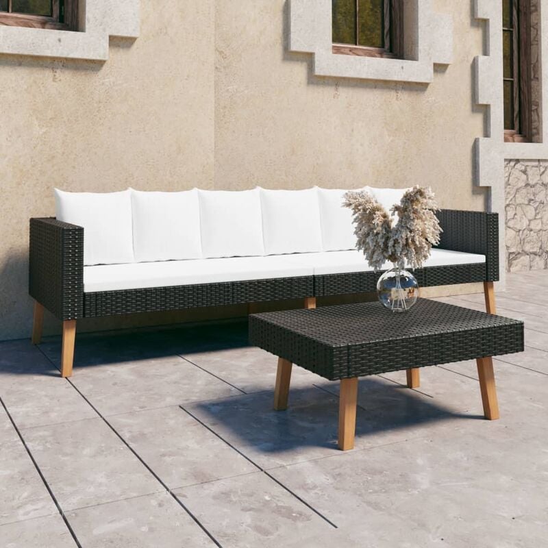 

Youthup - Set de muebles de jardín 2 pzas y cojines ratán sintético negro - Negro