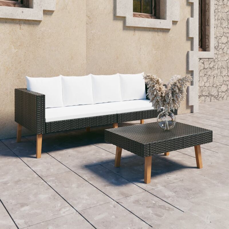 

Set de muebles de jardín 2 pzas y cojines ratán sintético negro - Negro