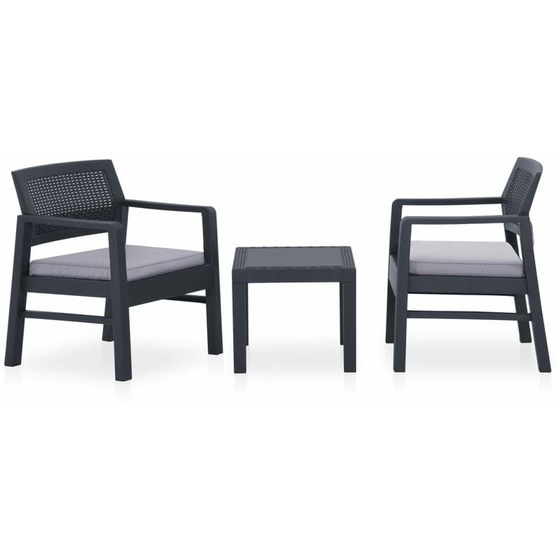 

Set de muebles de jardín 3 piezas con cojines plástico gris - Gris