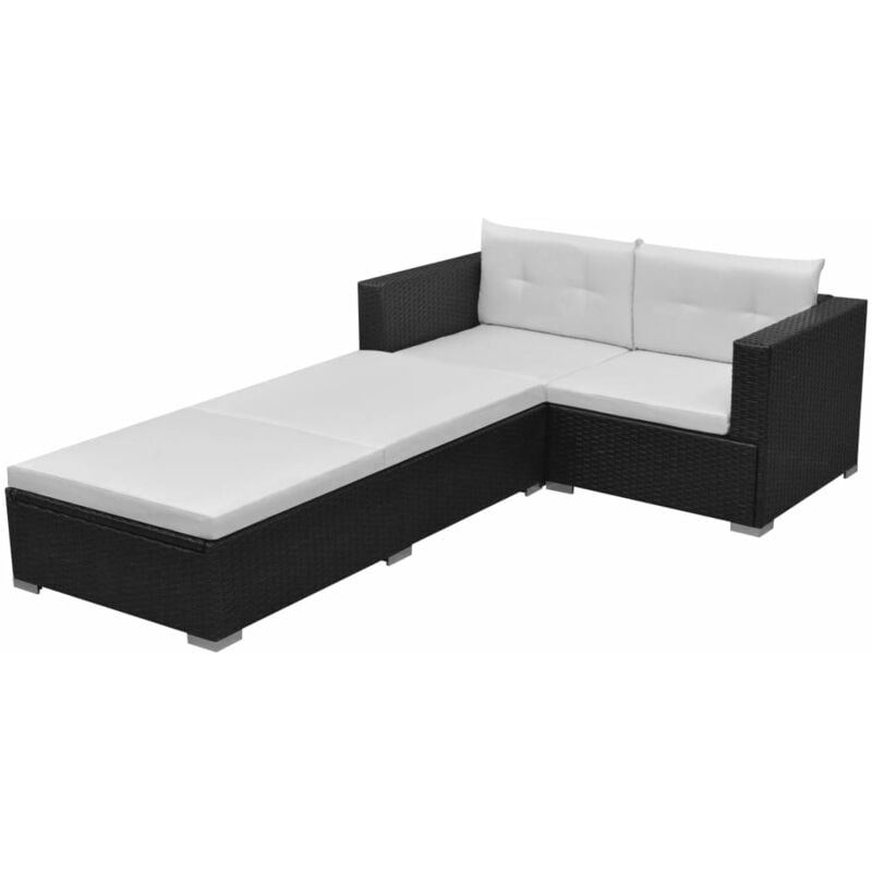 

Set de muebles de jardín 3 piezas y cojines ratán sintético negro - Negro