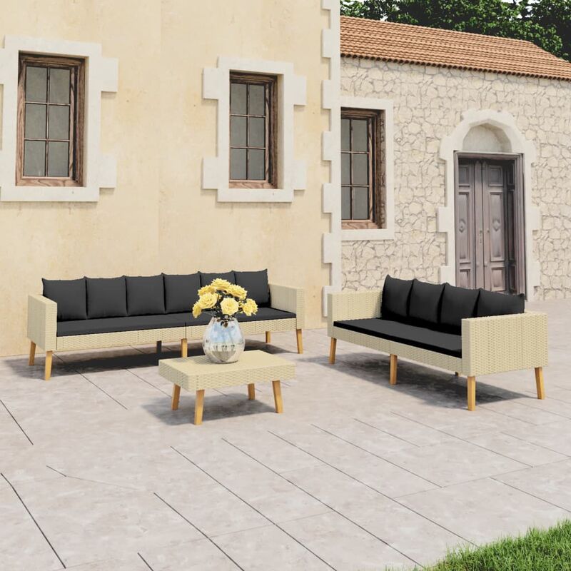 

Set de muebles de jardín 3 pzas y cojines ratán sintético beige - Beige