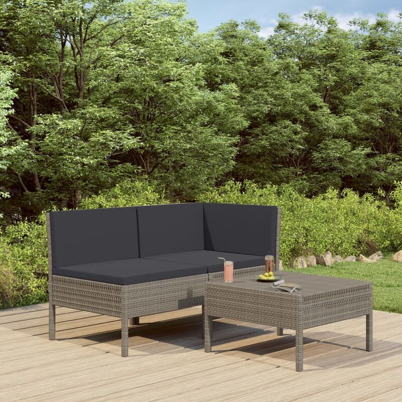 

Set de muebles de jardín 3 pzas y cojines ratán sintético gris - Gris