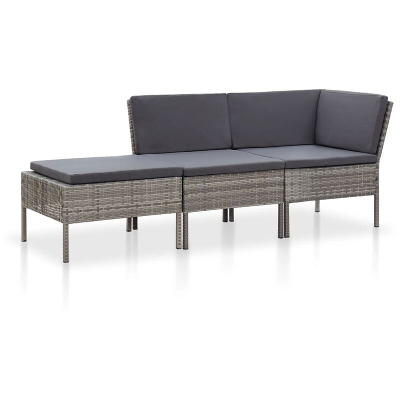 

Set de muebles de jardín 3 pzas y cojines ratán sintético gris - Gris