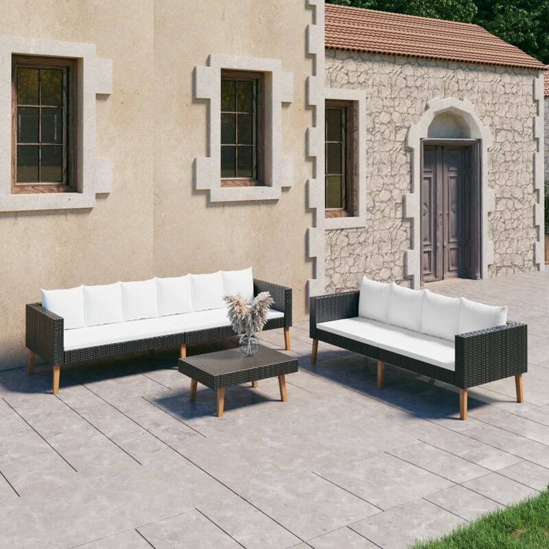 

Set de muebles de jardín 3 pzas y cojines ratán sintético negro - Negro