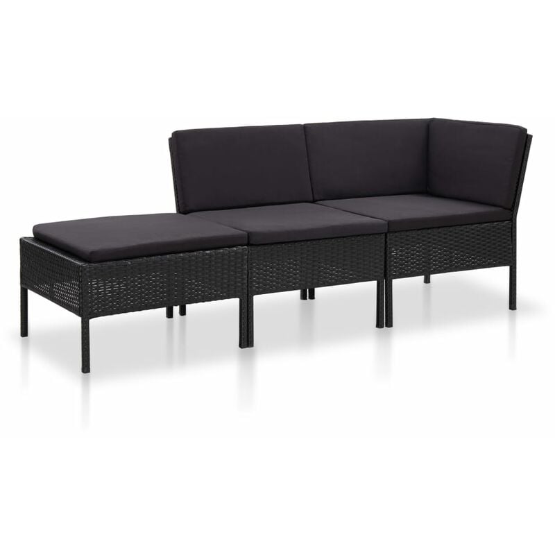 

Set de muebles de jardín 3 pzas y cojines ratán sintético negro - Negro