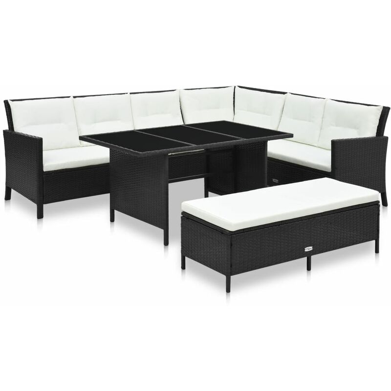 

Set de muebles de jardín 3 pzas y cojines ratán sintético negro - Negro