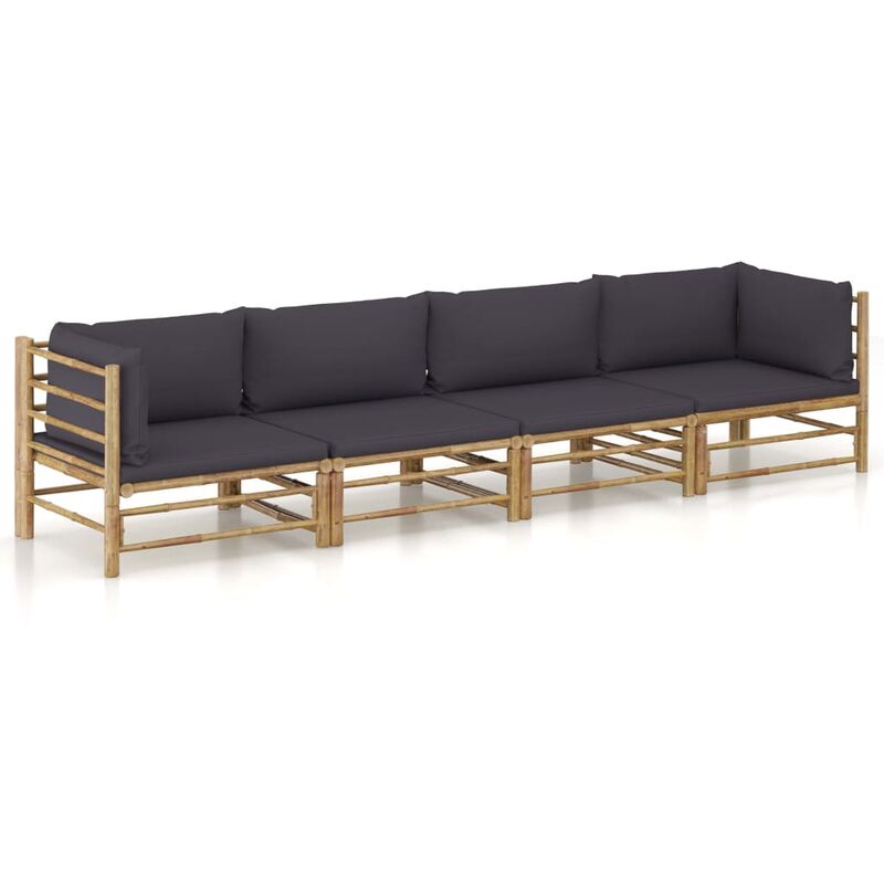 

Set de muebles de jardín 4 piezas bambú y cojines gris oscuro - Marrón