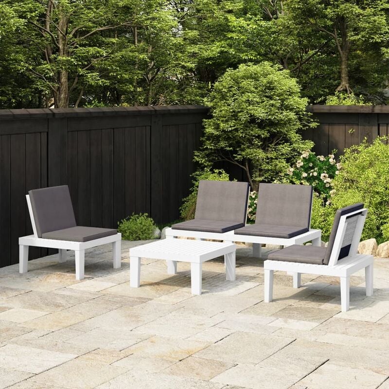 

Set de muebles de jardín 4 piezas con cojines plástico blanco - Blanco