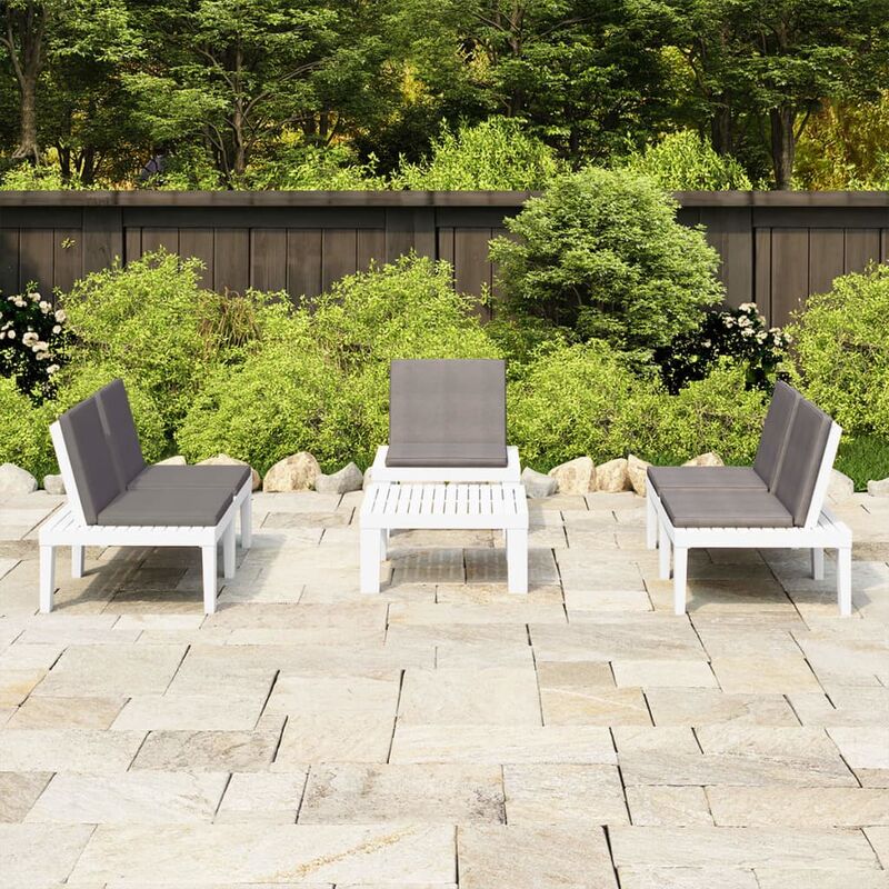 

Set de muebles de jardín 4 piezas con cojines plástico blanco - Blanco