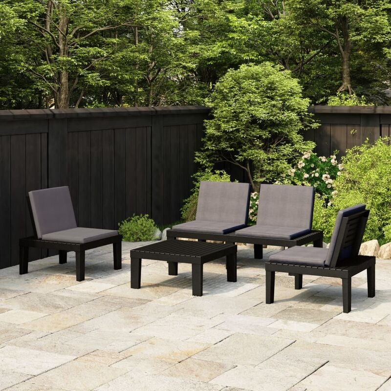 

Set de muebles de jardín 4 piezas con cojines plástico gris - Gris
