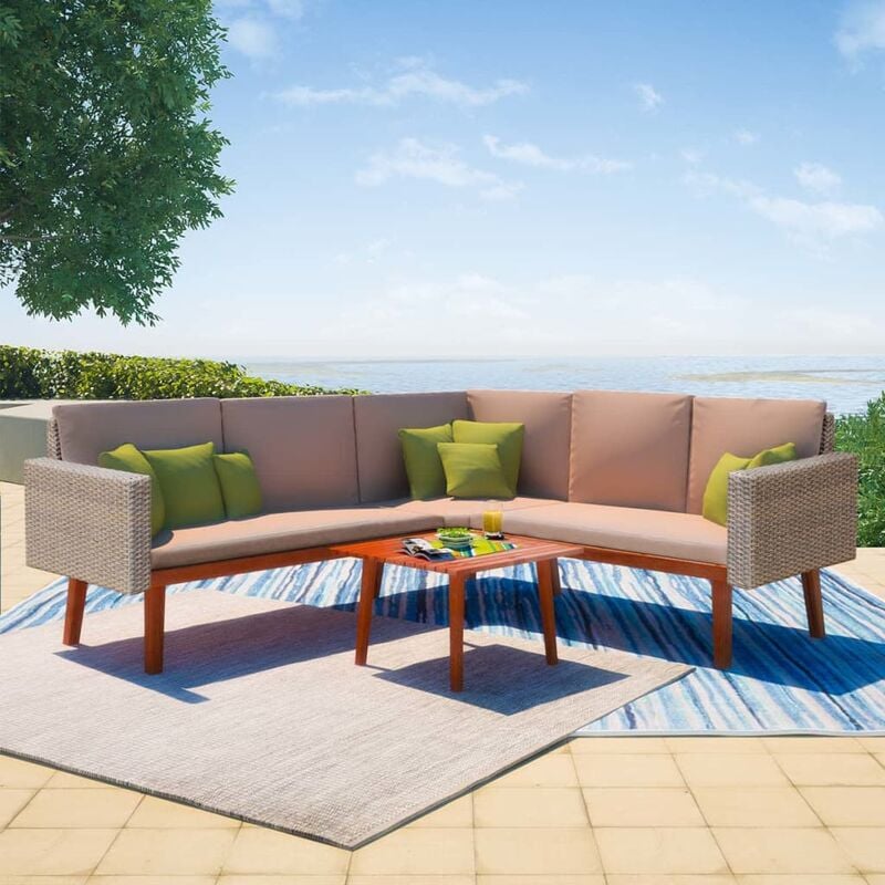 

Set de muebles de jardín 4 piezas y cojines ratán PE gris - Gris
