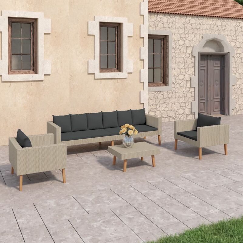 

Set de muebles de jardín 4 pzas y cojines ratán sintético beige - Beige