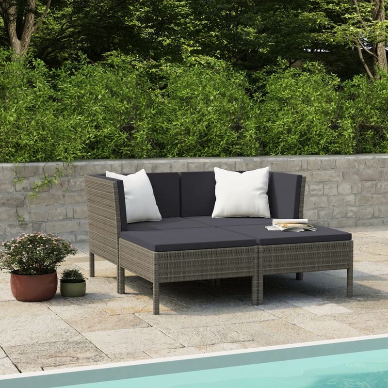 

Set de muebles de jardín 4 pzas y cojines ratán sintético gris - Gris