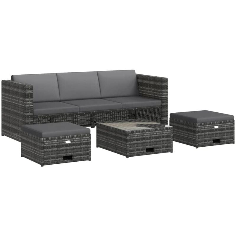 

Set de muebles de jardín 4 pzas y cojines ratán sintético gris - Gris