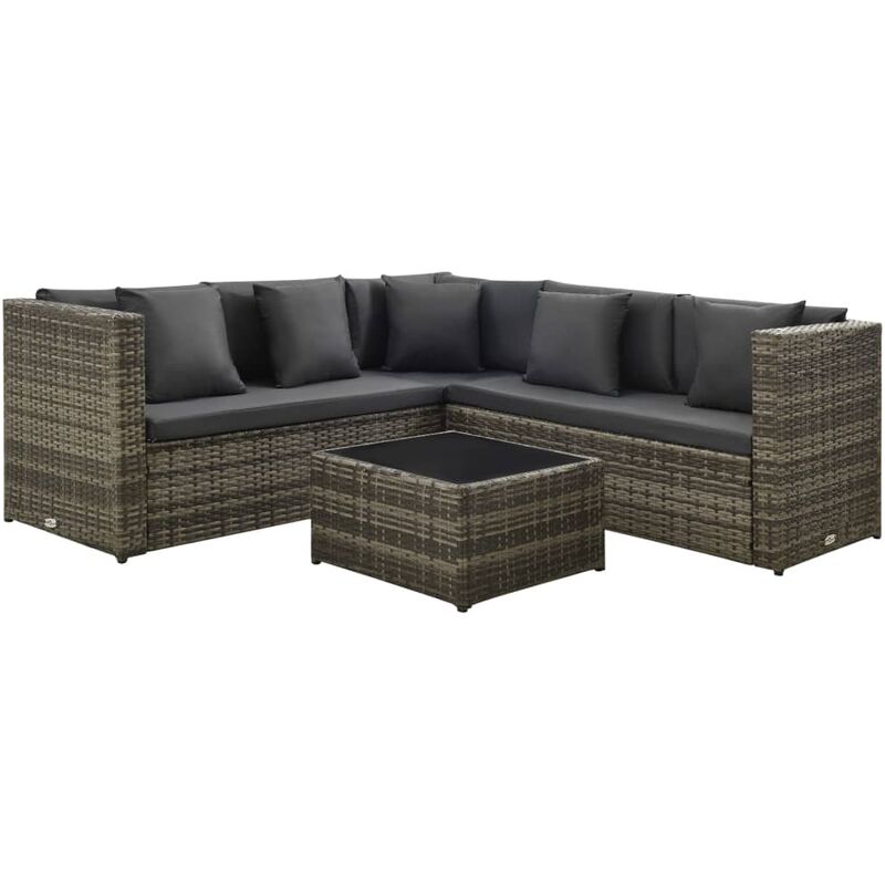 

Set de muebles de jardín 4 pzas y cojines ratán sintético gris - Gris