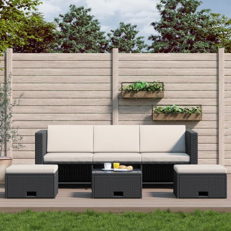

Set de muebles de jardín 4 pzas y cojines ratán sintético negro - Negro