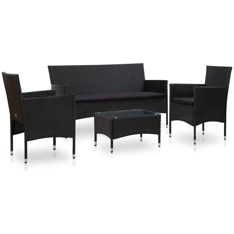 

Set de muebles de jardín 4 pzas y cojines ratán sintético negro - Negro