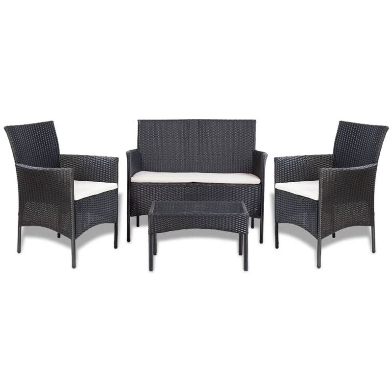 

Set de muebles de jardín 4 pzas y cojines ratán sintético negro - Negro