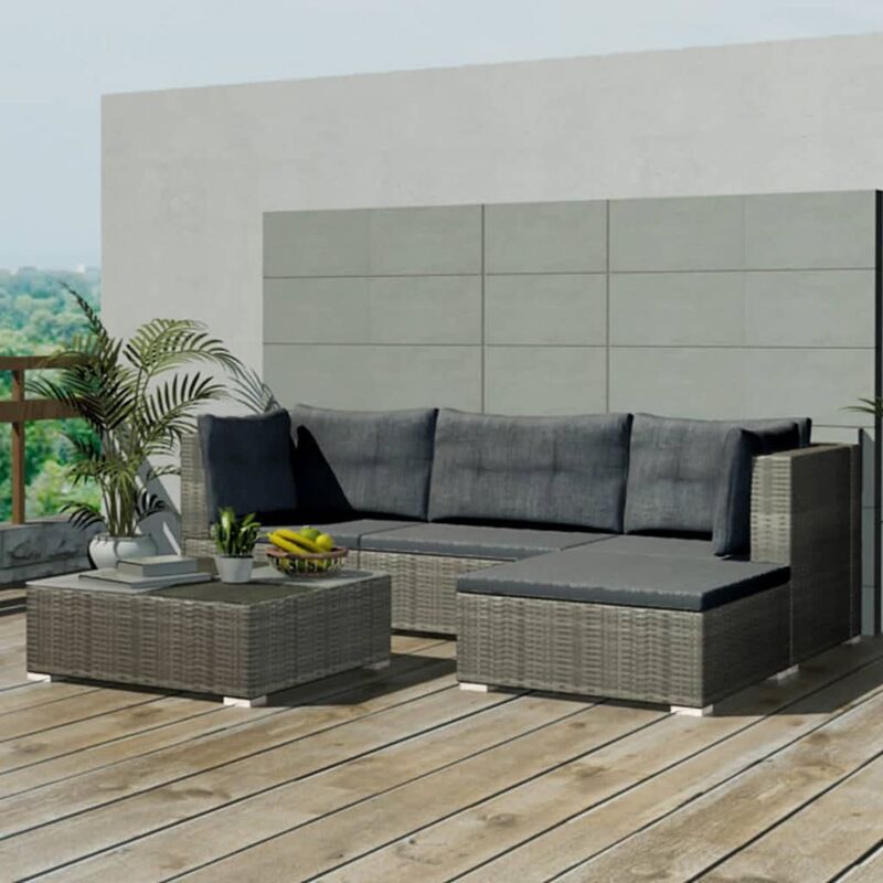 

Set de muebles de jardín 5 pzas y cojines ratán sintético gris - Gris