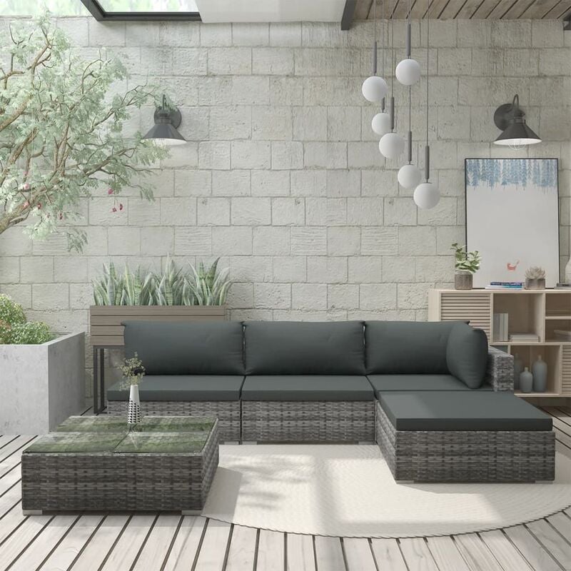 

Set de muebles de jardín 5 pzas y cojines ratán sintético gris - Gris