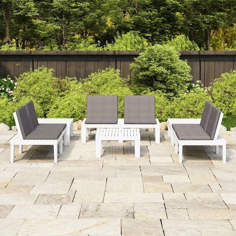 

Set de muebles de jardín 6 piezas con cojines plástico blanco - Blanco