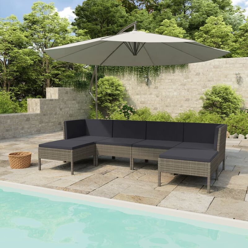 

Set de muebles de jardín 6 pzas y cojines ratán sintético gris - Gris