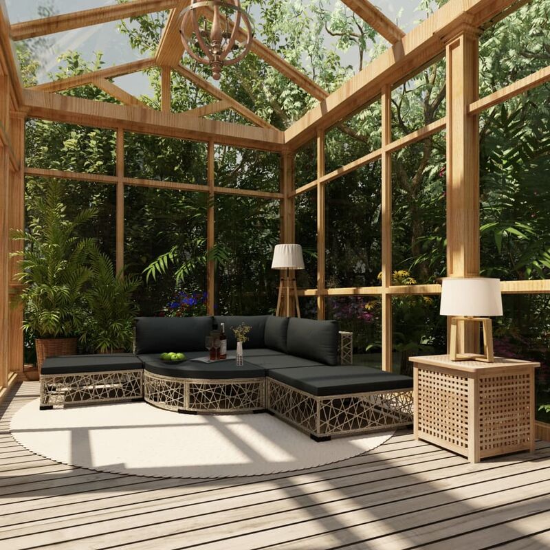

Set de muebles de jardín 6 pzas y cojines ratán sintético gris - Gris