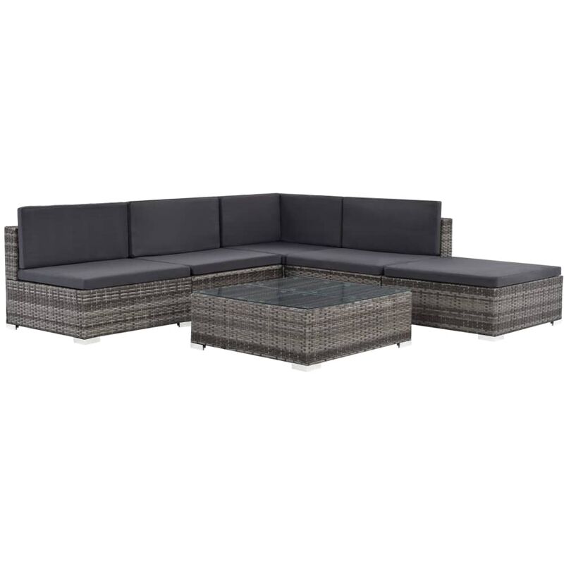 

Set de muebles de jardín 6 pzas y cojines ratán sintético gris - Gris