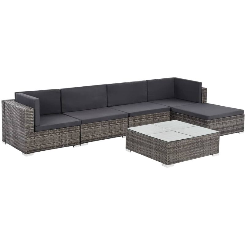 

Set de muebles de jardín 6 pzas y cojines ratán sintético gris - Gris