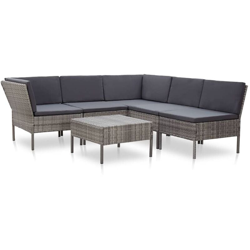 

Set de muebles de jardín 6 pzas y cojines ratán sintético gris - Gris
