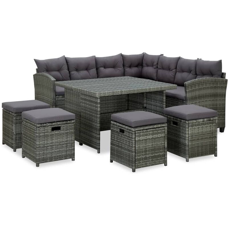 

Set de muebles de jardín 6 pzas y cojines ratán sintético gris - Gris