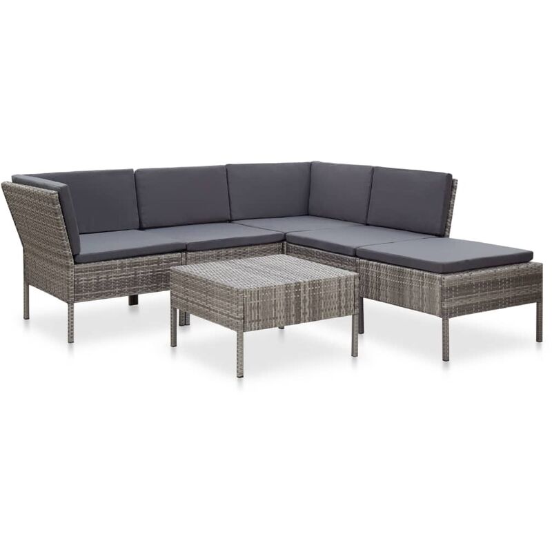

Set de muebles de jardín 6 pzas y cojines ratán sintético gris - Gris