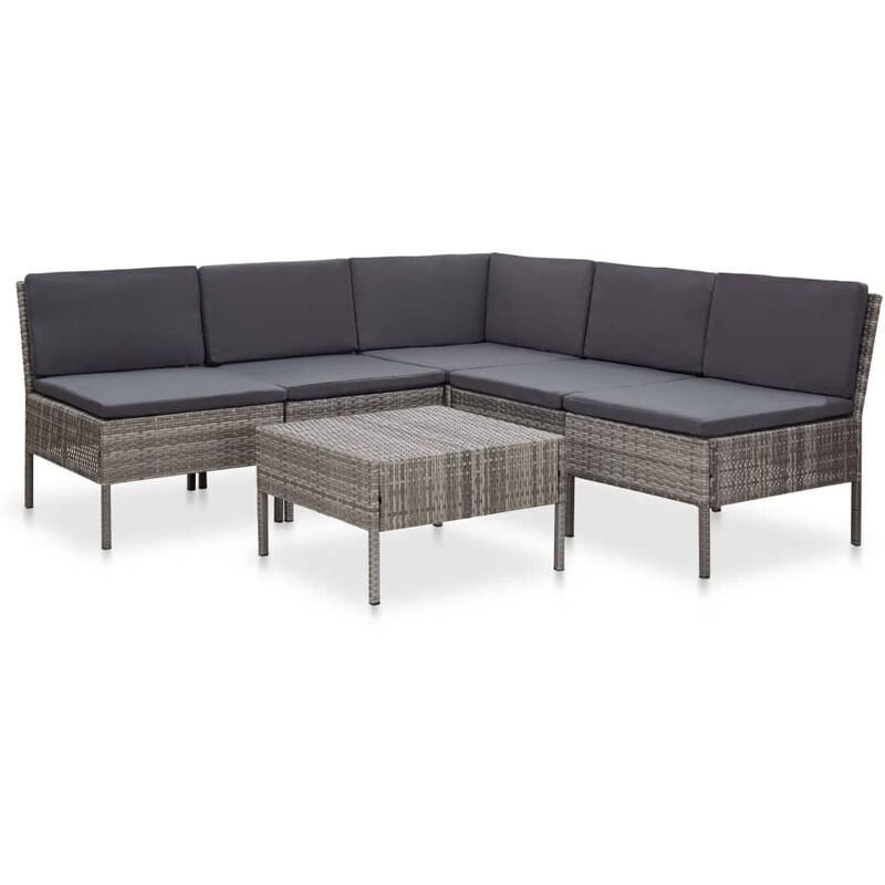 

Set de muebles de jardín 6 pzas y cojines ratán sintético gris - Gris