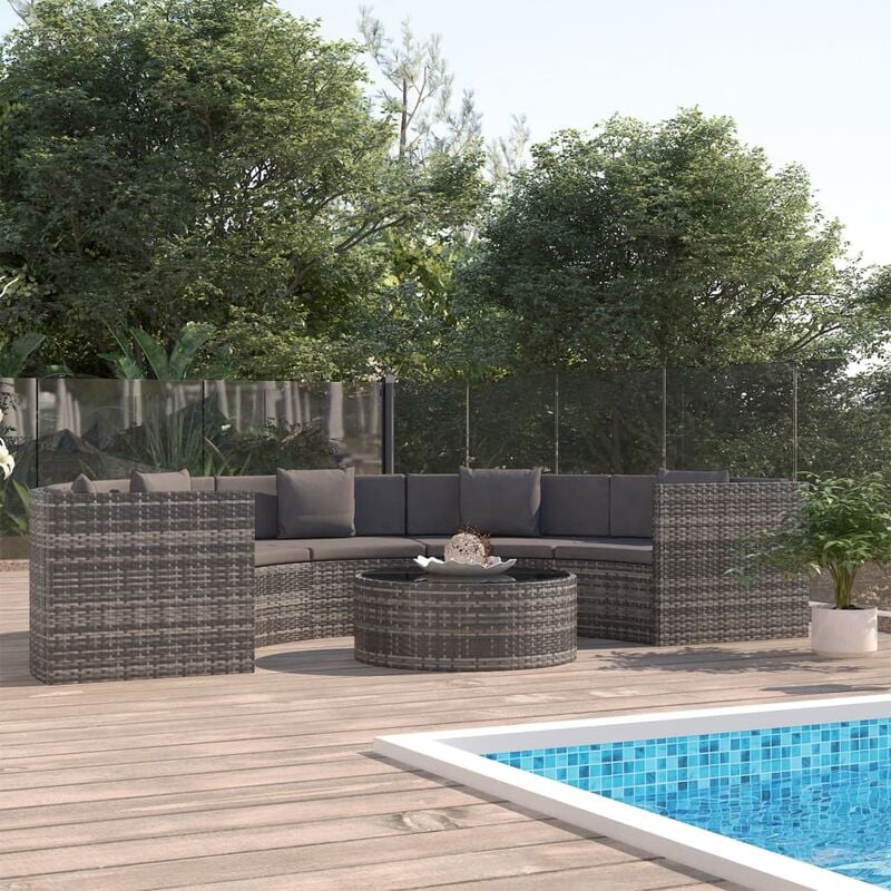

Set de muebles de jardín 6 pzas y cojines ratán sintético gris - Gris