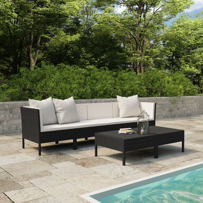 

Set de muebles de jardín 6 pzas y cojines ratán sintético negro - Negro