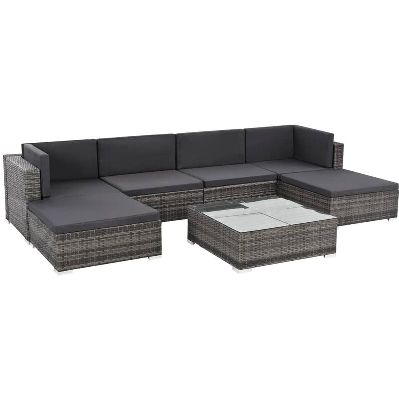 

Set de muebles de jardín 7 pzas y cojines ratán sintético gris - Gris