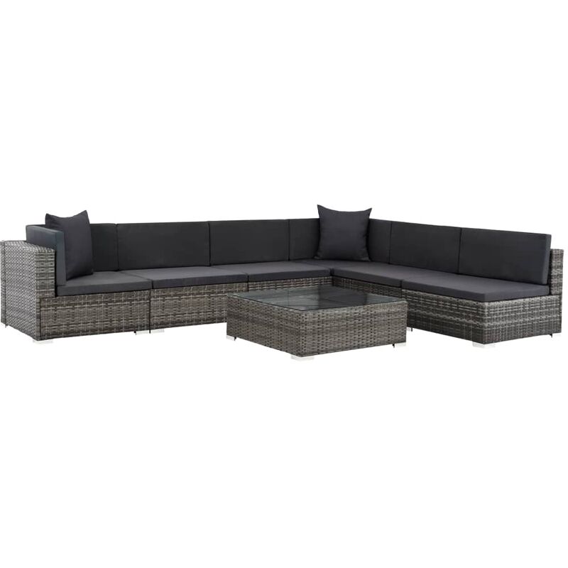 

Set de muebles de jardín 7 pzas y cojines ratán sintético gris - Gris