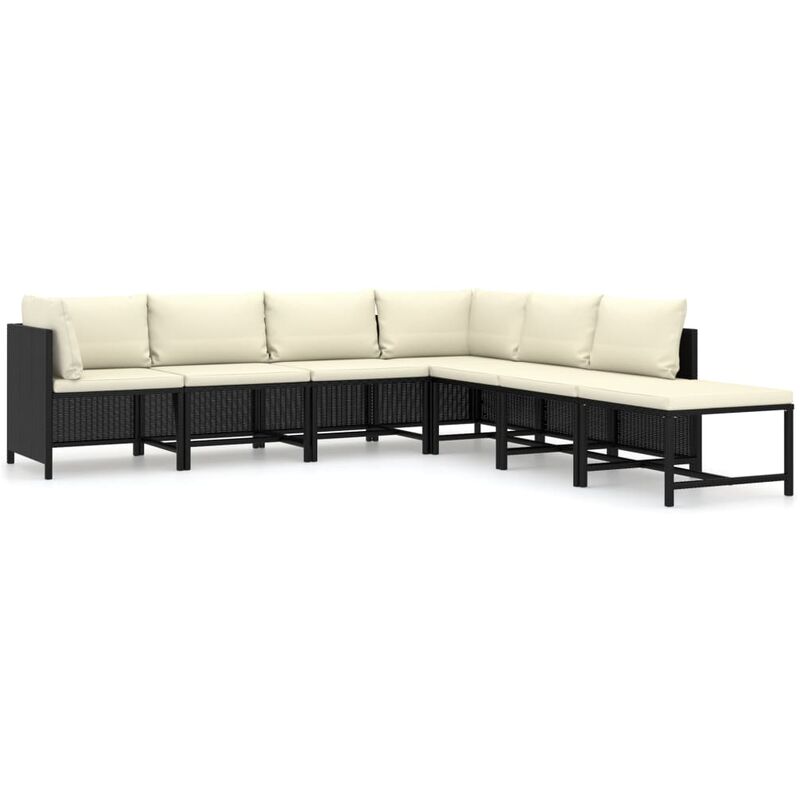 

Set de muebles de jardín 7 pzas y cojines ratán sintético negro - Negro