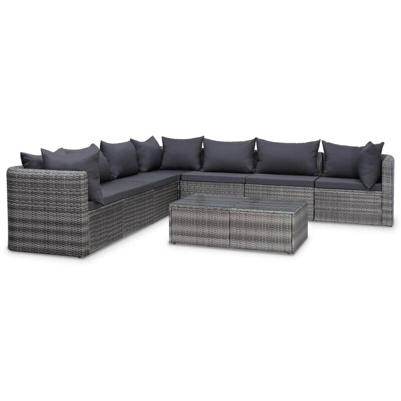 

Set de muebles de jardín 8 pzas y cojines ratán sintético gris - Gris