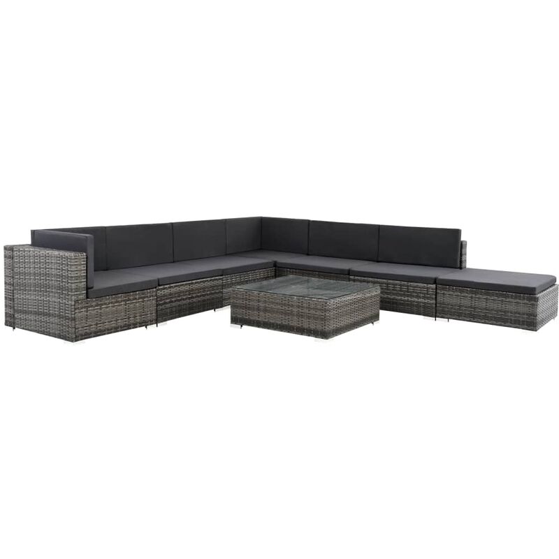 

Set de muebles de jardín 8 pzas y cojines ratán sintético gris - Gris