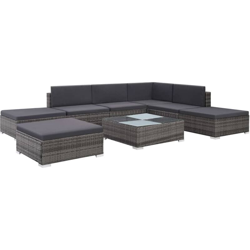 

Set de muebles de jardín 8 pzas y cojines ratán sintético gris - Gris