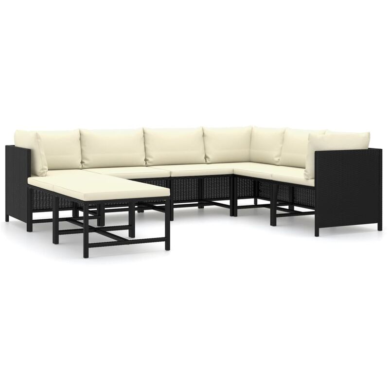 

Set de muebles de jardín 8 pzas y cojines ratán sintético negro - Negro