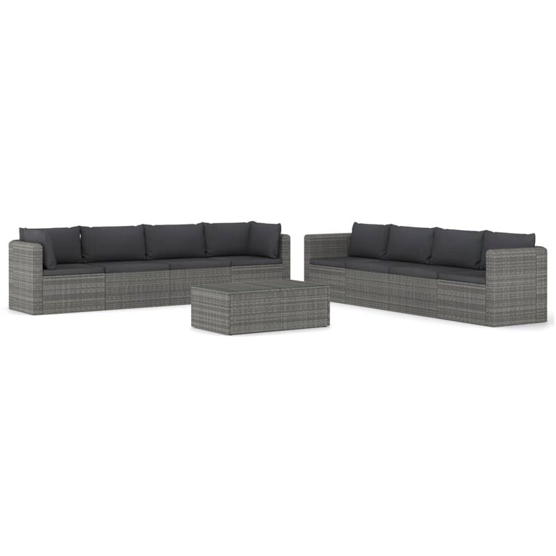 

Set de muebles de jardín 9 pzas ratán sintético y cojines gris - Gris