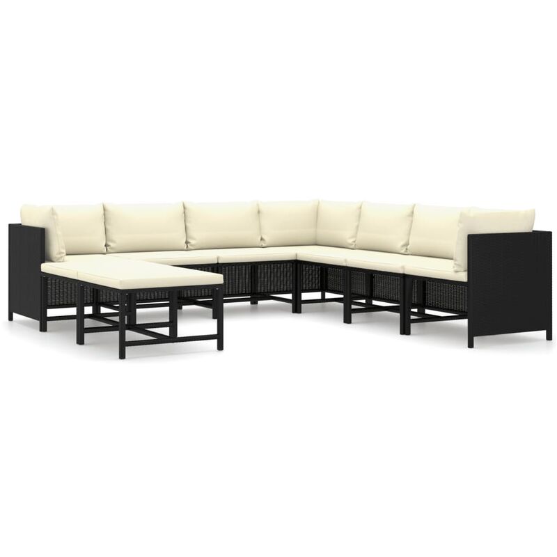 

Set de muebles de jardín 9 pzas y cojines ratán sintético negro - Negro