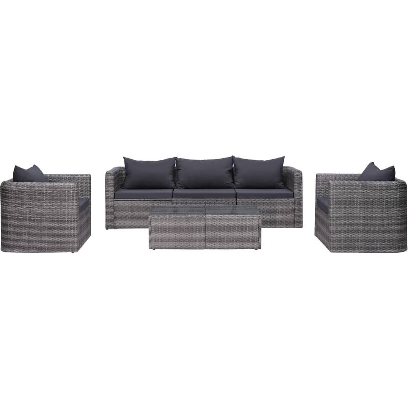 

Set de muebles de jardín y cojines 6 pzas ratán sintético gris - Gris