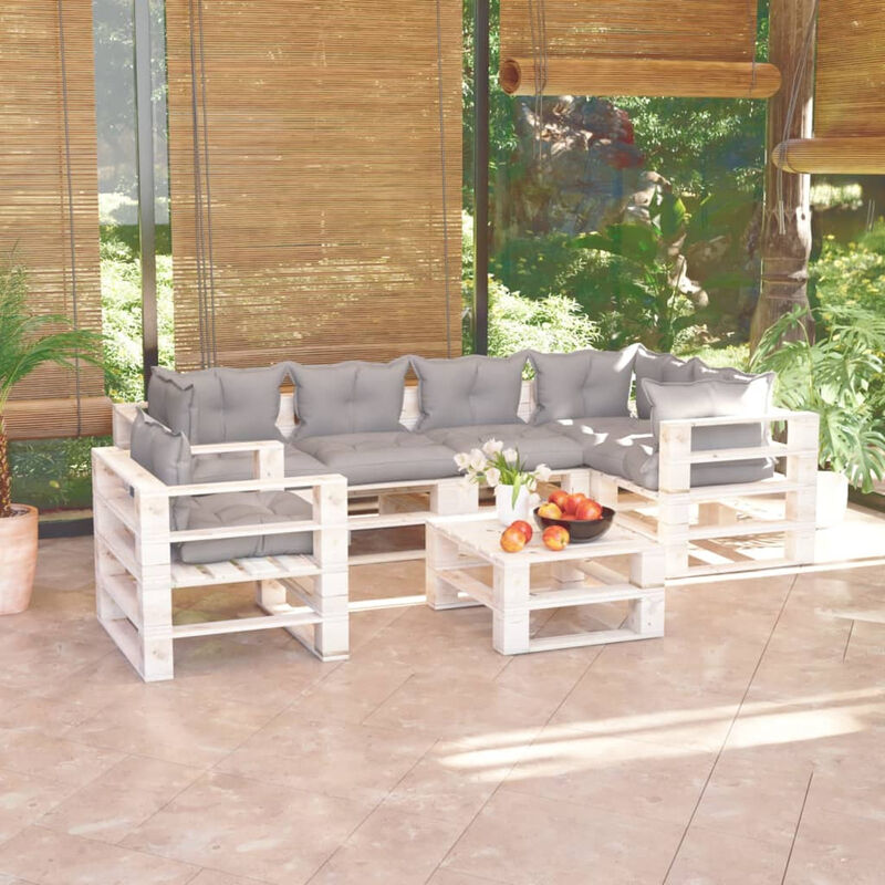 

Set de muebles de pales para jardin 7 pzas cojines madera pino