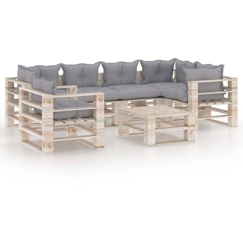

Set de muebles de palés para jardín 7 pzas cojines madera pino